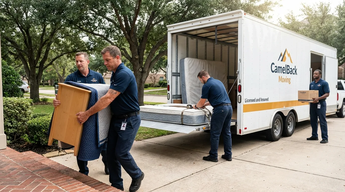 Crew loading residential truck for cross-state move from Chula Vista, CA